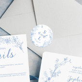 Bloemrijke Stoffige Blauw Elegante Huwelijksgunst Ronde Sticker