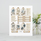 Bloemrijke Stoffige Blauwe Rozen Ephemera Set (Staand voorkant)