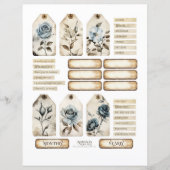 Bloemrijke Stoffige Blauwe Rozen Ephemera Set (Voorkant)