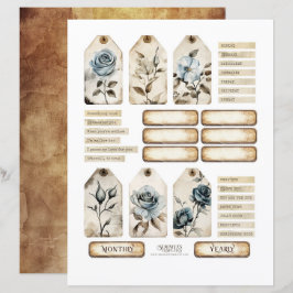 Bloemrijke Stoffige Blauwe Rozen Ephemera Set