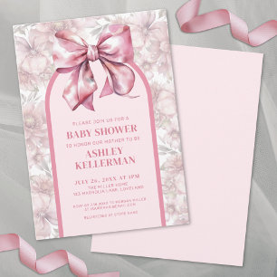 Bloemrijke strik roze meisje babyshower kaart