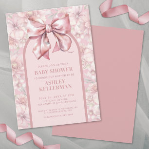 Bloemrijke strik roze meisje babyshower kaart