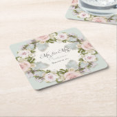 Bloemrijke Succulent Roos Bladzijde Mr en Mrs Wedd Kartonnen Onderzetters (Schuin)