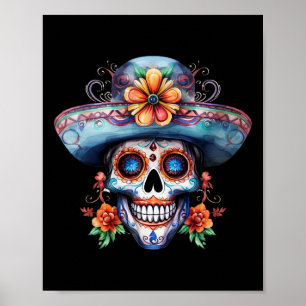 Bloemrijke Suiker Schedel Dag Van De Doden Dia De Poster