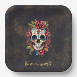 Bloemrijke Suiker Schedel Dia de los Muertos Feest Papieren Bordje