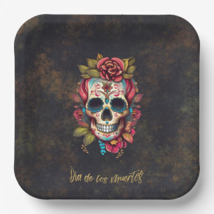 Bloemrijke Suiker Schedel Dia de los Muertos Feest Papieren Bordje