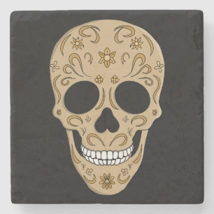 Bloemrijke Suiker Schedel Dia de los Muertos Stenen Onderzetter