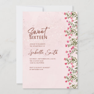 Bloemrijke Sweet 16-feestuitnodiging – Elegante Ru Kaart