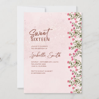 Bloemrijke Sweet 16-feestuitnodiging – Elegante Ru Kaart