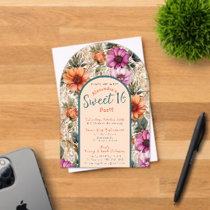 Bloemrijke sweet sixteen uitnodiging transparant