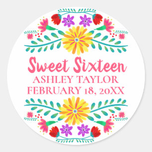 Bloemrijke Sweet Sixteen Witte Roze Mexicaanse Fie Ronde Sticker