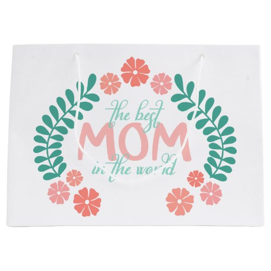 Bloemrijke tekst de beste moeder in de wereld groot cadeauzakje (Voorkant)