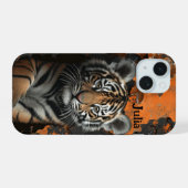Bloemrijke tijger 3D met aangepaste naam iPhone 15 Case (Achterkant horizontaal)