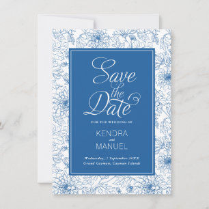 Bloemrijke toile Franse blauwe chinoiserie bruilof Save The Date