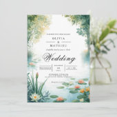 Bloemrijke trouwdag bij vijver kaart (Staand voorkant)