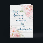 Bloemrijke trouwdatum felicitatie voor zoon en sch kaart<br><div class="desc">Felicitatiekaart voor zoon en schoondochter met mooie waterverf vintage bloemen,  robuuste houten textuur en gevoelige tekst.</div>