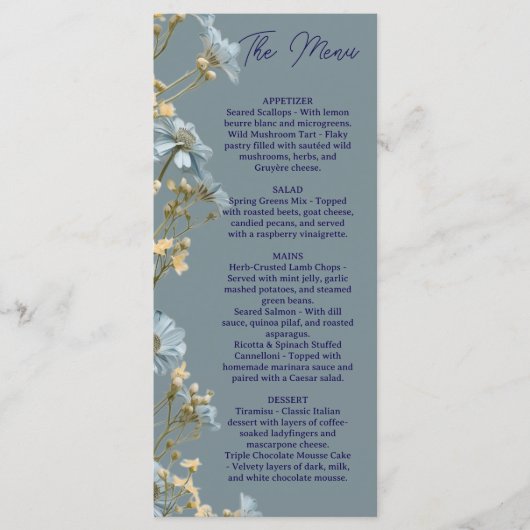 Bloemrijke trouwmenu, Minimalistisch menu, Elegant Menu (Voorkant)