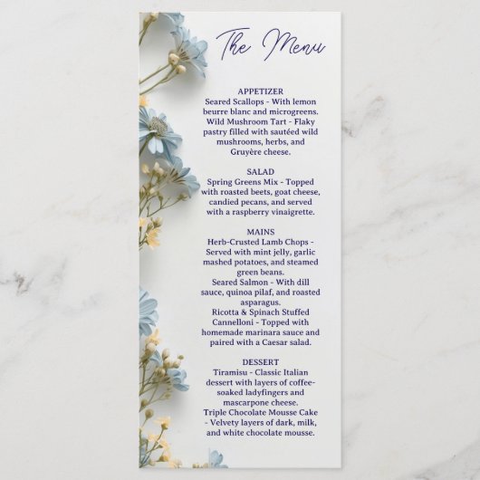 Bloemrijke trouwmenu, Minimalistisch menu, Elegant Menu (Voorkant)