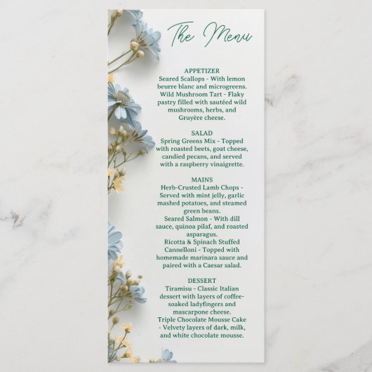 Bloemrijke trouwmenu, Minimalistisch menu, Elegant Menu (Voorkant)