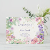 Bloemrijke tuin waterverf verjaardag kaart (Staand voorkant)