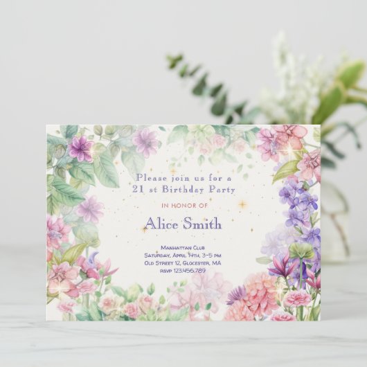 Bloemrijke tuin waterverf verjaardag kaart (Staand voorkant)