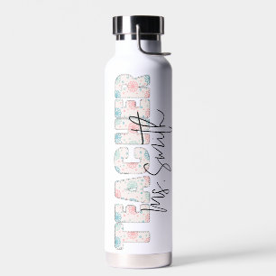 Bloemrijke typografie script naam leraar waarderin waterfles