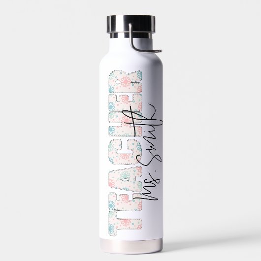 Bloemrijke typografie script naam leraar waarderin waterfles (Links)
