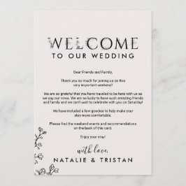 Bloemrijke typografie welkomstbrief & Reisprogramm Programmakaart