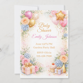 Bloemrijke uitnodiging voor baby shower