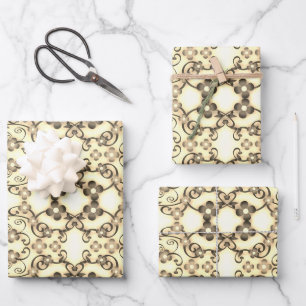 Bloemrijke uitstraling in goud sepia inpakpapier vel
