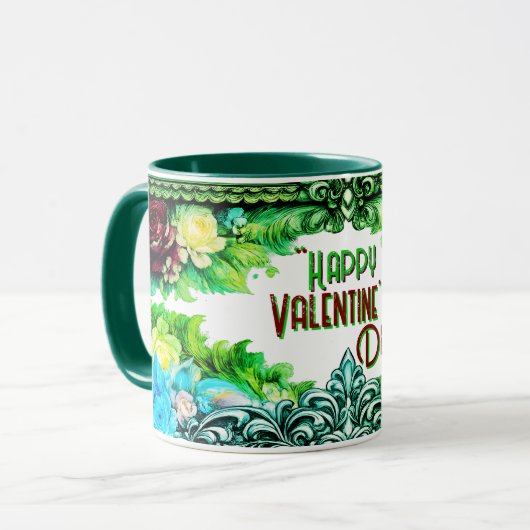 Bloemrijke Valentijnsdag Mokken Met Aangepaste Tek (Voorkant links)