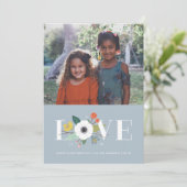 Bloemrijke Valentijnskaart - Stofblauw Feestdagenkaart (Staand voorkant)