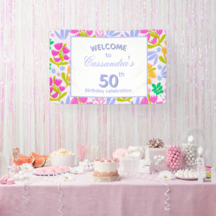 Bloemrijke verjaardag elegante feest roze bord naa spandoek