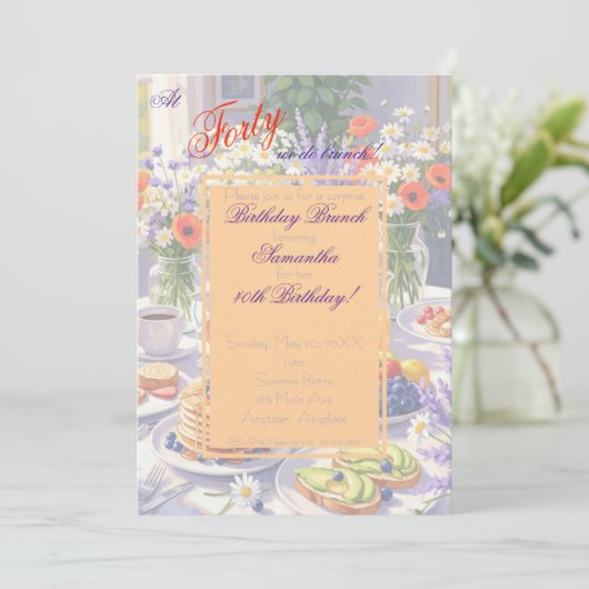 Bloemrijke verjaardagsbrunch uitnodiging (Staand voorkant)