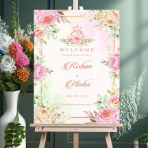 Bloemrijke verlovings-, ringceremonie welkomstbord