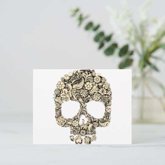 Bloemrijke Versierd Schedel Briefkaart (Staand voorkant)
