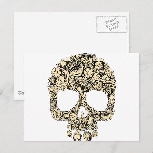 Bloemrijke Versierd Schedel Briefkaart (Voorkant / Achterkant)