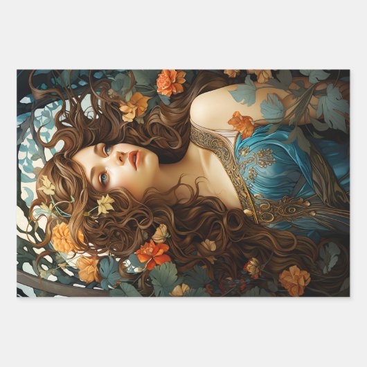  bloemrijke Victoriaans godin Art Nouveau Inpakpapier Vel (Voorkant)