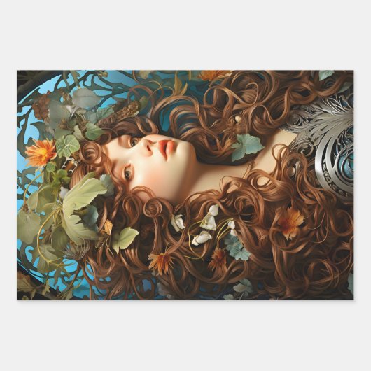  bloemrijke Victoriaans godin Art Nouveau Inpakpapier Vel (Voorkant 3)