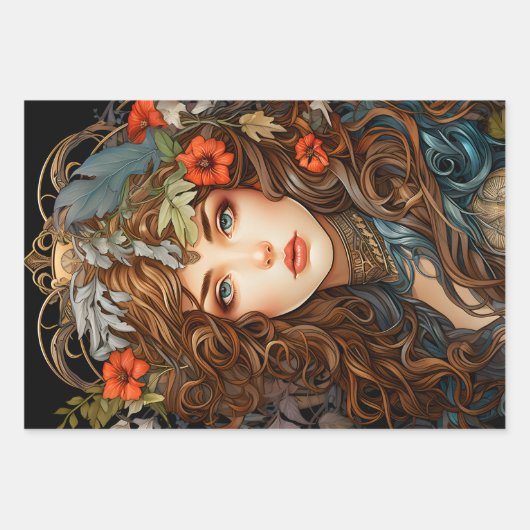  bloemrijke Victoriaans godin Art Nouveau Inpakpapier Vel (Voorkant 2)