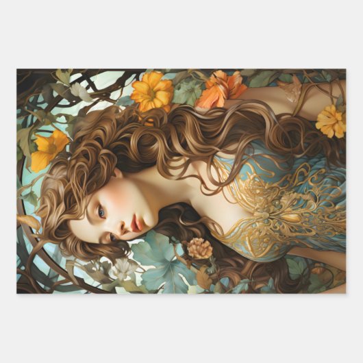  bloemrijke Victoriaans godin Art Nouveau Inpakpapier Vel (Voorkant)