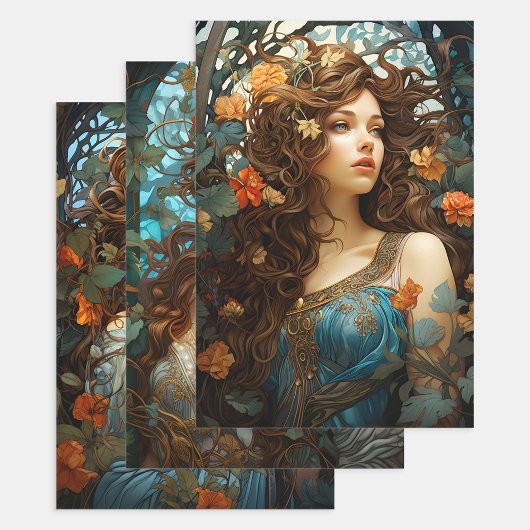  bloemrijke Victoriaans godin Art Nouveau Inpakpapier Vel