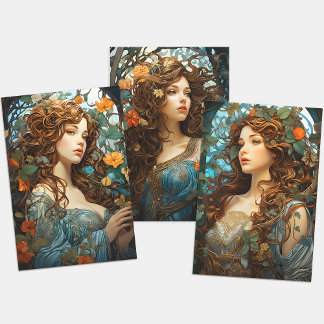  bloemrijke Victoriaans godin Art Nouveau Inpakpapier Vel
