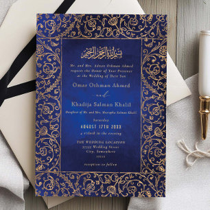 Bloemrijke vintage goud & blauwe fluwelen islamiti kaart