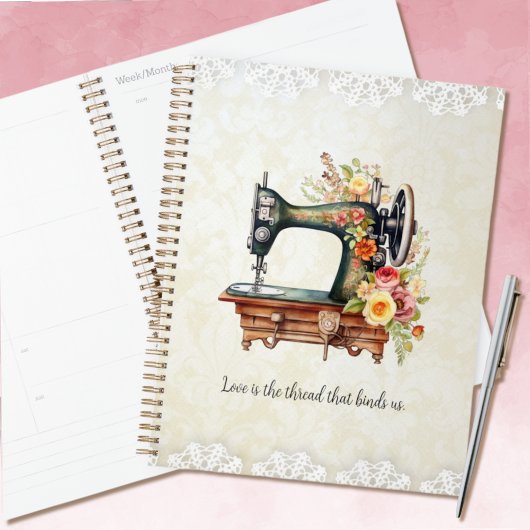 Bloemrijke Vintage Naaimachine Planner