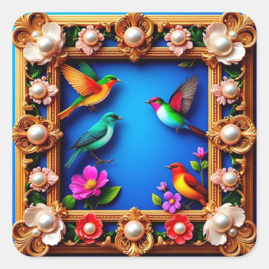 Bloemrijke Vogel Frame Sticker Cadeau (Voorkant)