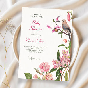 Bloemrijke vogel kunst baby shower kaart
