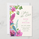 Bloemrijke vogel kunst bruiloft save the date (Voorkant)