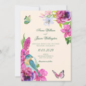 Bloemrijke vogel vlinder bruiloft kaart (Voorkant)