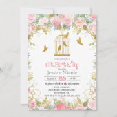 Bloemrijke Vogelkooi 1e Verjaardagsuitnodiging Kaart (Voorkant)